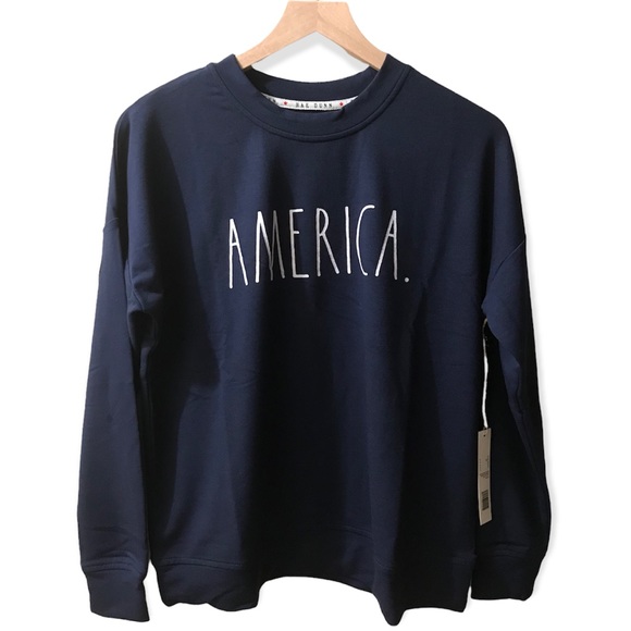 NWT Rae Dunn America Sweatshirt, Pullover Preppy Patriotic Crewneck Blue XS - Picture 3 of 11